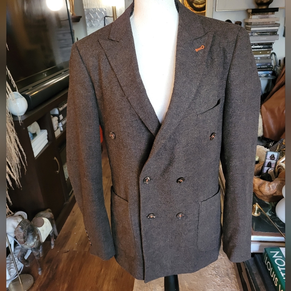 Paisley & Gray Double-Breasted Bespoke Blazer in Dark Brown